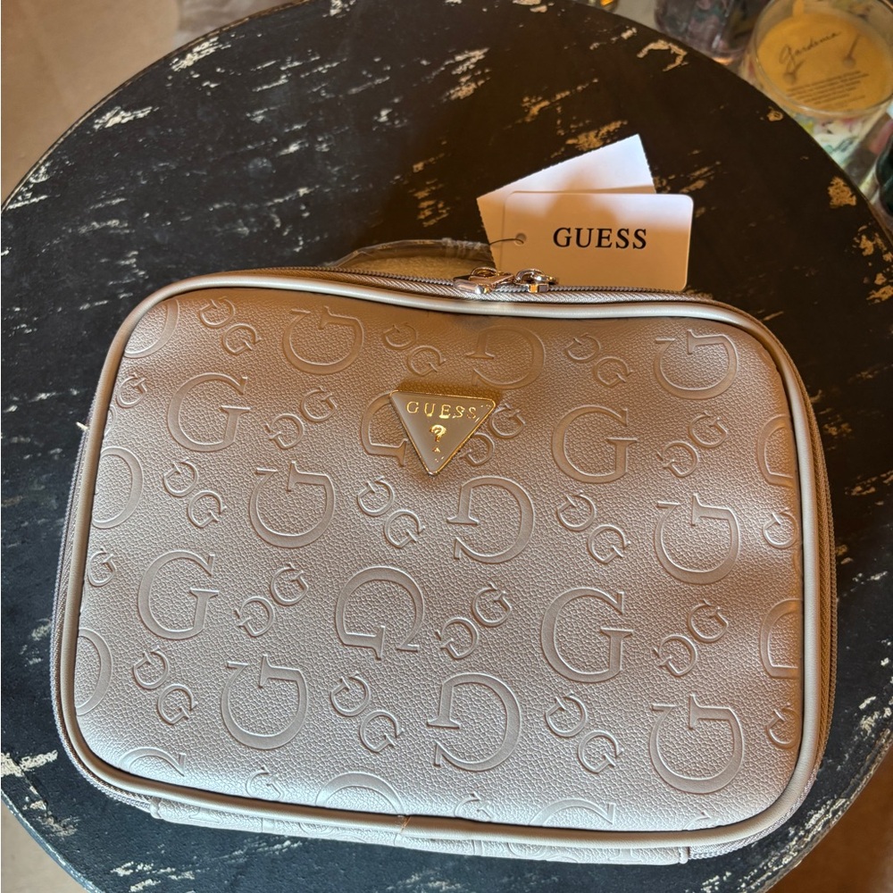 Guess Embossed Logo Cosmetic Bag in Gray